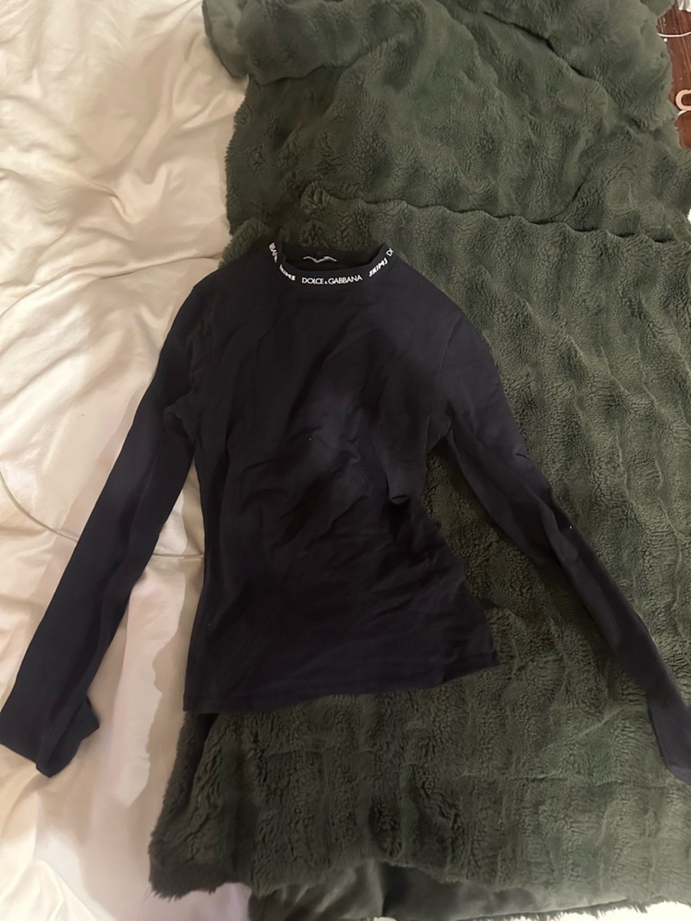 Dolce & Gabbana Black Long Sleeve Tee with Logo Collar